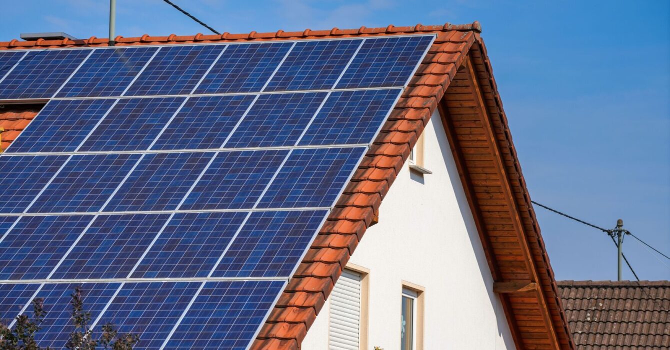 Beautiful shot of solar panels on the roof of a house
